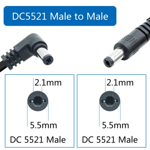 Vista 2 de DC 0.217 in x 0.083 in Cable de extensión de alimentación, 1m/3.3ft 90 grados DC macho a hembra Cable adaptador de corriente, para cámaras IP