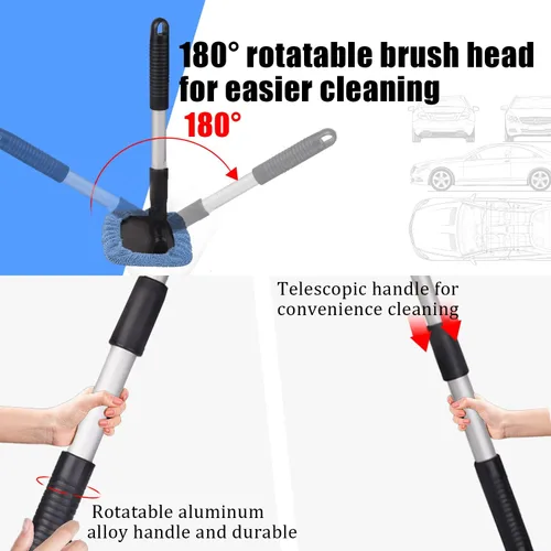 Vista 5 de Limpiavidrios, Herramienta de Limpieza de Parabrisas, Limpiador de Ventanas de Microfibra con Mango Extensible, Kit de Limpiavidrios para Auto azul