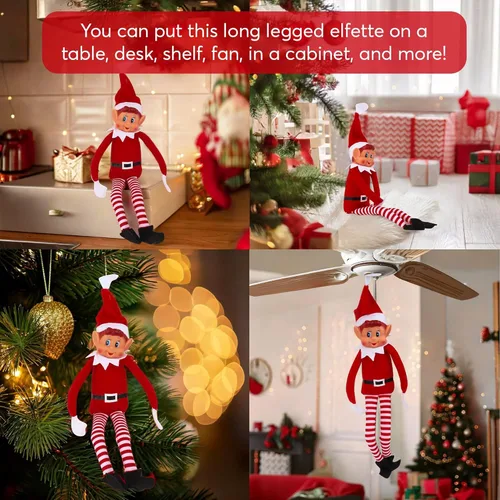 Vista 8 de Elfo de Navidad portándose mal de peluche Muñeca de elfo travieso de Navidad para niños de cuerpo flexible y largo 30,5 cm