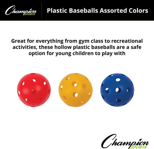 Vista 4 de Champion Sports 9" Hollow Plastic Baseballs – Lightweight, Durable Practice Balls for All Ages