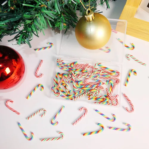 Vista 4 de HADDIY Decoraciones de bastones de caramelo mini de Navidad, 60 piezas de bastones de arcilla polimérica en miniatura, encantos de caramelo falsos