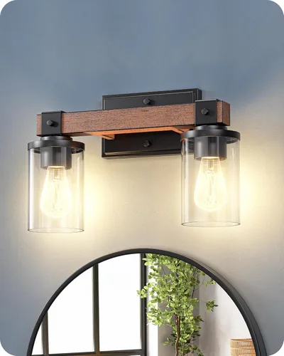 EDISHINE Luces de tocador de baño de estilo rústico para baño, lámparas de tocador de baño de 2 luces sobre espejo, apliques de pared de baño de