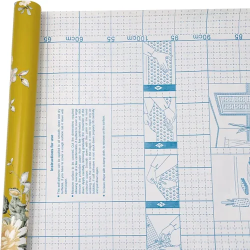 Vista 6 de Rollo de papel tapiz floral de 32.8 pies para despegar y pegar, de vinilo de peonía amarilla, fácil de usar, contra salpicaduras