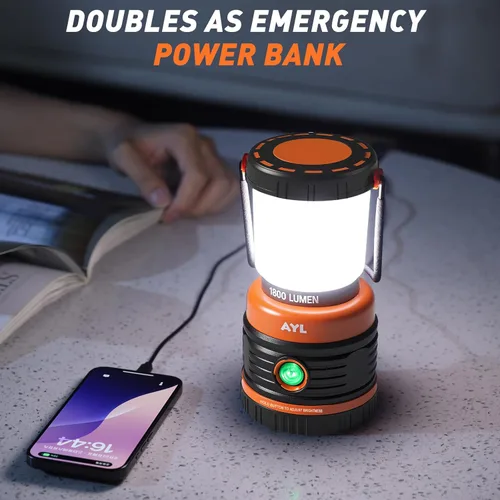 Vista 5 de Linterna LED para campamento recargable, 1800 lúmenes, 4 modos de luz, banco de energía de 4400 mAh, impermeable IP44, linterna perfecta