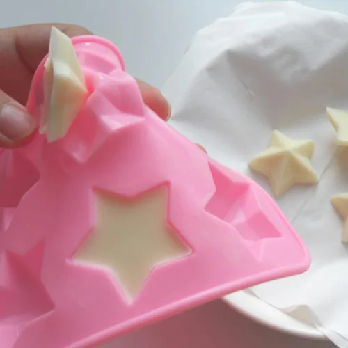 Vista 6 de Molde de chocolate estrella, molde de silicona reutilizable de cinco puntas para hacer chocolates, cubitos de hielo, gelatinas y dulces (rosa)
