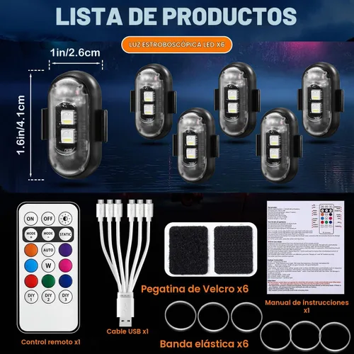 Vista 9 de Luces estroboscópicas LED inalámbricas, luces intermitentes RGB, decoración de coche con control remoto