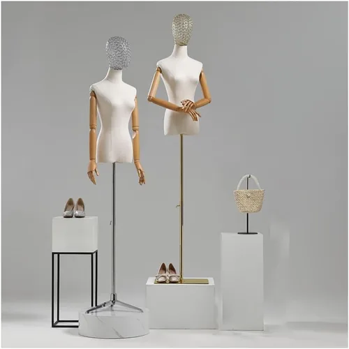 Vista 2 de Adjustable Female Dress Form Mannequin with Tripod Stand, Detachable Arms & Head for Sewing, Clothing & Jewelry Display - Gold B, Medium