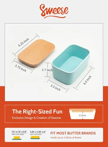 Vista 2 de Mantequera Sweese grande con tapa para encimera, mantequera hermética con capacidad para 2 varillas de mantequilla, recipiente de mantequilla