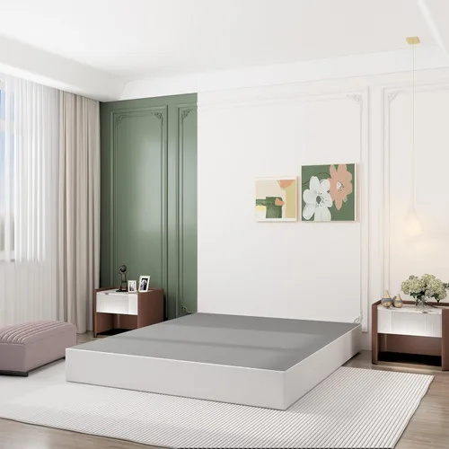 Vista 3 de Somier de 9 pulgadas para cama Queen, base de colchón de metal resistente, capacidad de 3000 libras, perfil alto, sin ruido, fácil montaje con funda