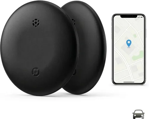 Paquete de 2 buscadores de artículos Bluetooth | Localizador de billetera de equipaje con llaves para iOS y Android | Sin GPS, muestra la última