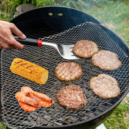 Vista 7 de 10 piezas desechables de aluminio para barbacoa al aire libre, alfombrillas de malla antiadherentes para cocinar, hornear y acampar
