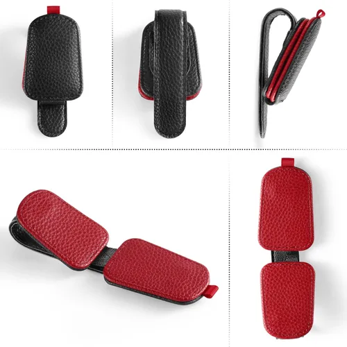 Vista 4 de SINGARO Soporte para lentes de sol para coche, clip magnético de hebilla de cuero para visera, clip para lentes de sol con almacenamiento