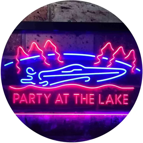 ADVPRO Party at The Lake Cabin Display Dual Color LED Neon Sign Blue & Red 12" x 8.5" st6s32-i3430-br