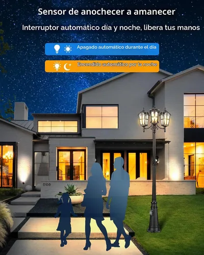 Vista 4 de VIANIS Lámpara de Poste Exterior de 3 Cabezales con Tomacorriente, Postes de Lámpara Negros de Anochecer a Amanecer para Iluminación Exterior