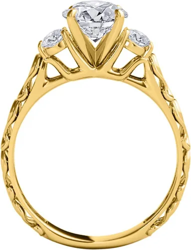 Vista 3 de MauliJewels 0.50 Ct. Three-Stone Diamond Engagement Ring for Women in 14K Solid White Yellow Rose Gold - Elegant and Timeless Design