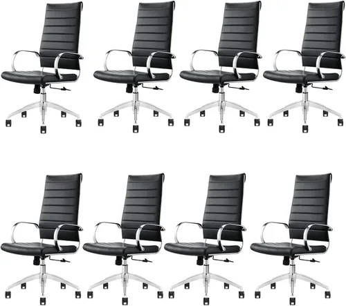 Vista 12 de Sillas de sala de conferencias acanaladas con respaldo medio, soporte lumbar, silla ejecutiva de estilo moderno para el hogar y la oficina, ruedas