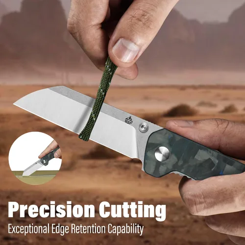 Vista 4 de QSP Penguin V2 - Cuchillo de bolsillo plegable, hoja D2 de 3.06" de lavado de piedra negra, mango G10 con superposición CF triturada azul, bloqueo