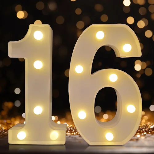 Vista 39 de Números de marquesina LED, números iluminados 2025 para fiestas, letras pequeñas iluminadas, número iluminado a pilas para cumpleaños o decoración