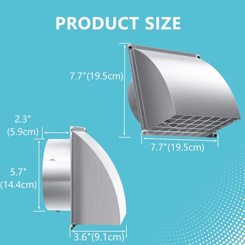 Vista 4 de Cubierta de ventilación de escape de 6 pulgadas, HG Power cubierta de ventilación de secadora de acero inoxidable para exteriores con pantalla