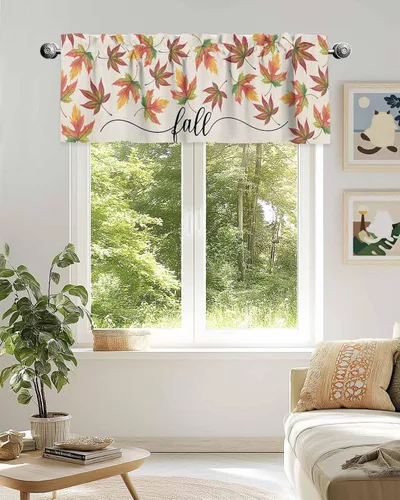 Vista 50 de Cenefas botánicas de acuarela para ventanas de cocina, cenefa de cortina de hojas verdes, cortinas cortas de rama de plantas con bolsillo