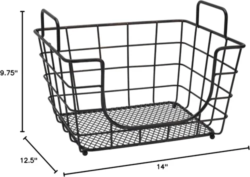 Vista 4 de Gourmet Basics by Mikasa Madam - Cesta rectangular de metal para apilar o poner cosas dentro con tapa de madera de acacia, organizador de cocina