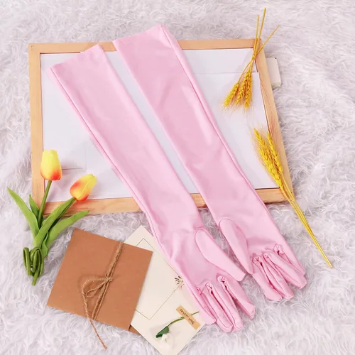 Vista 2 de Guantes largos de satén para mujer, longitud al codo, ópera de los años 20, guantes de baile nupcial para fiesta de noche, disfraz de ópera