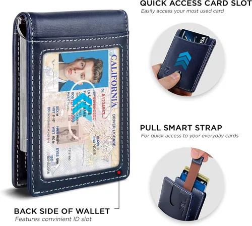 Vista 4 de SERMAN BRANDS Billeteras minimalistas de bolsillo frontal con bloqueo RFID para hombres con clip de dinero, regalo fino