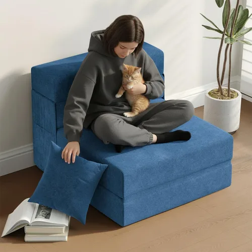 Vista 12 de Sofá Cama Plegable 5 en 1 con Almohadas, Silla Convertible Twin Sleeper Chair Futón Cama con Bolsillos Laterales, Sofá de Espuma Plegable Fold Out