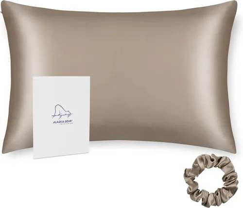 Vista 26 de ALASKA BEAR - Funda de almohada de seda para el cuidado del cabello y la piel, para un sueño reparador, de seda de morera 100% real, Crema