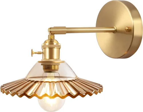 Vista 13 de Shenmoyl Apliques de pared vintage con pantalla de cristal de loto blanco de 180 grados, ajustable, de latón, con cable, moderna lámpara de pared