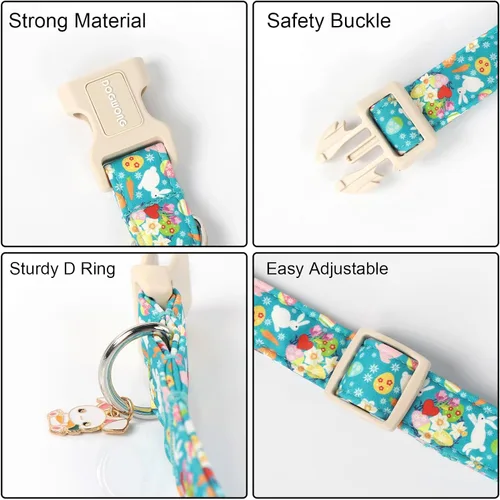 Vista 107 de DOGWONG Collar de algodón y cáñamo para perros, collar rosado resistente ajustable de tela natural suave para mascotas, lindo collar de boda