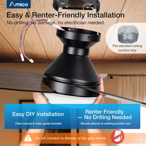 Vista 7 de Ventiladores de techo Amico con luces, ventilador de techo de 30 pulgadas de perfil bajo con luz y control remoto, montaje empotrado, reversible