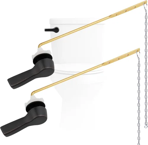 Vista 12 de Hygie Rinse Palanca de inodoro de metal, reemplazo de palanca de descarga, mango universal de montaje frontal con cadenas de solapa de acero Blanco