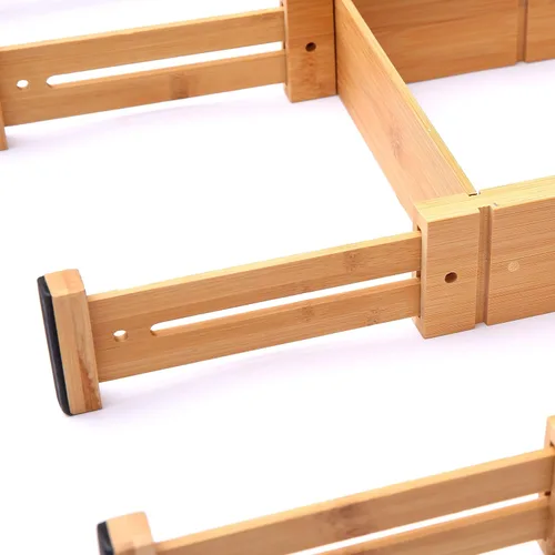 Vista 9 de Organizadores divisores de bambú ajustables de 17 a 22 pulgadas con 9 insertos, divisores de cajones expandibles con resorte para cocina, tocador