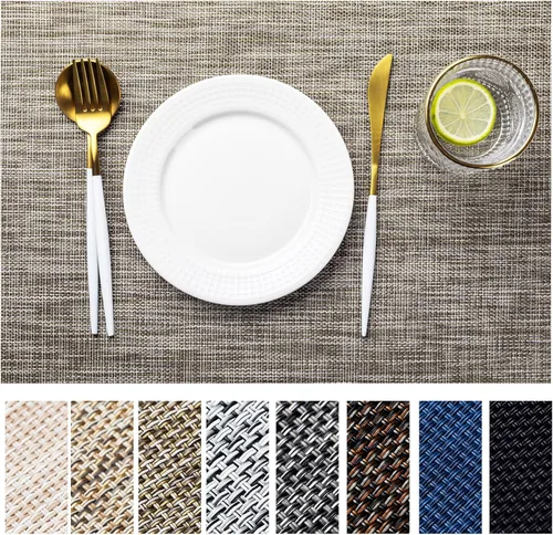 Vista 17 de LEXMORE PlaceMats - Juego de 12 manteles individuales tejidos de vinilo/plástico para mesa de cocina, interior/exterior, lavable, tapete lavable