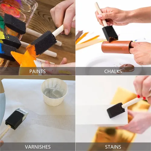Vista 6 de Paquete de 200 pinceles de espuma de 1 pulgada, pincel de pintura de espuma a granel con mango de madera para acrílicos, manchas, barnices