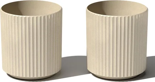 Vista 28 de Veradek Macetas Redondas Demi para Jardines de Interior/Exterior Hechas de Plástico - Mezcla de Hormigón con Agujeros de Drenaje Perfectas
