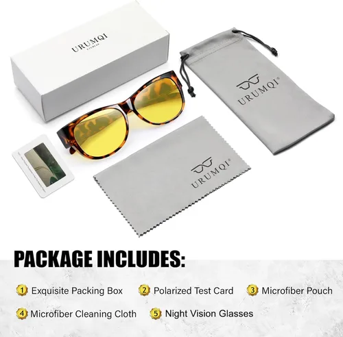 Vista 7 de URUMQI Gafas de visión nocturna para mujer, lentes polarizadas antirreflejos, lentes de conducción nocturna HD amarillas