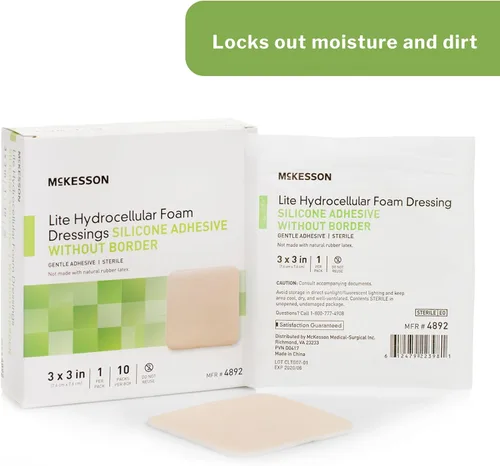 Vista 5 de McKesson Lite - Apósitos de espuma hidrocelular, estériles, adhesivo de silicona sin borde, 3 x 3 pulgadas, 10 unidades, 1 paquete