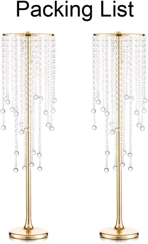 Vista 9 de Jarrones altos para centros de mesa de boda, florero dorado de 29.6 pulgadas con cristal de araña, decoración de mesa de centro de mesa, soporte