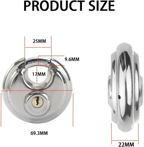 Vista 4 de Candado de disco con llave, cerradura de unidad de almacenamiento, candado de disco resistente y redondo para almacén, garaje, gimnasio, armario