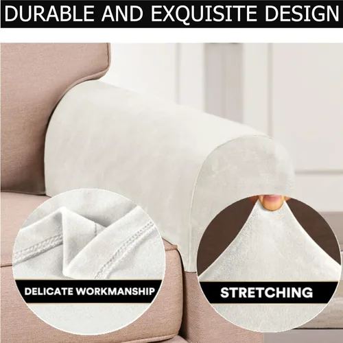 Vista 5 de Paquete de 2 fundas elásticas de terciopelo para reposabrazos, fundas antideslizantes para sofá, protectores elásticos suaves para sala de estar