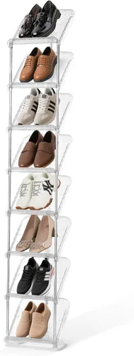 SMILHELTD Zapatero Vertical de 8 Niveles, Soporte de Almacenamiento Transparente Estrecho para Zapatillas, Organizador de Tacones Lujosos Hacia