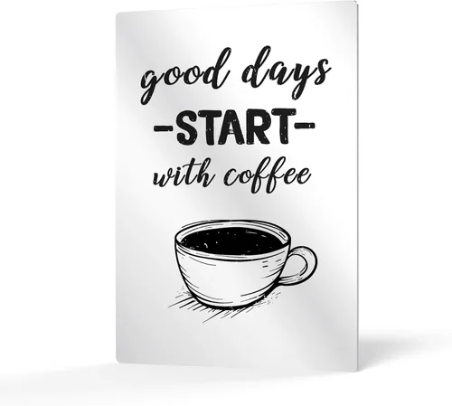 HB Art Design Good Days Start with Coffee Black And White Mug Metal Print Wall Art Coffee Bar Decor Coffee Signs Kitchen Wall Decor Dining Room