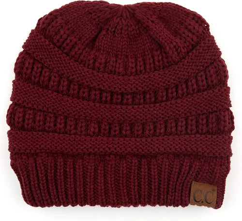 Vista 3 de C.C Exclusives - Gorro de invierno para mujer de punto trenzado con agujero para coleta o moño, gorro beanie para mujer (MB-20A)