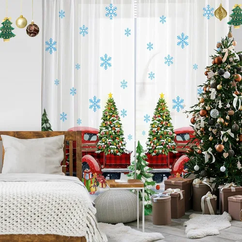 Vista 2 de Cortinas navideñas para sala de estar y dormitorio, decoración de ventana de Navidad, juegos de 2 paneles, cortinas de ventana de camión