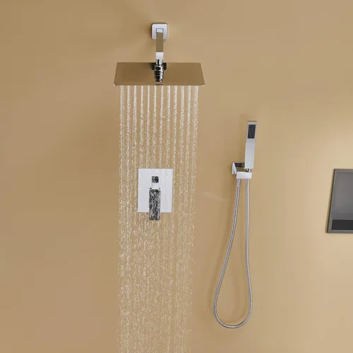 Vista 3 de Sistema de ducha de lluvia de 12 pulgadas, juego combinado de ducha cromado, grifos de baño con cabezal de ducha de lluvia y ducha de mano