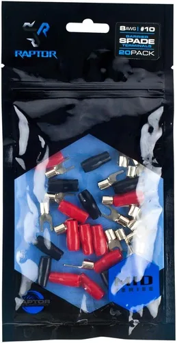 Raptor R4GRT810 - Cubiertas de vinilo para terminales de anillo dorado, 10-negro/10-rojo