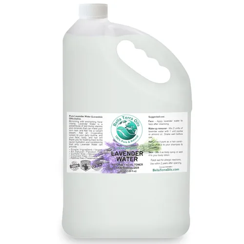 Bella Terra Oils Hidrosol de agua de lavanda de primera calidad, 1 galón, destilado al vapor, tónico refrescante para la piel, aroma relajante,