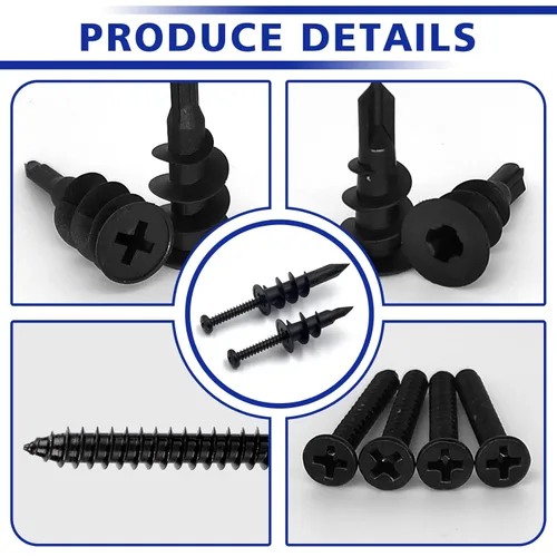 Vista 3 de Anclajes para paneles de yeso autoperforantes de pared huecos con tornillos, no requiere preparación de agujeros previos, plástico de nailon, 0.531